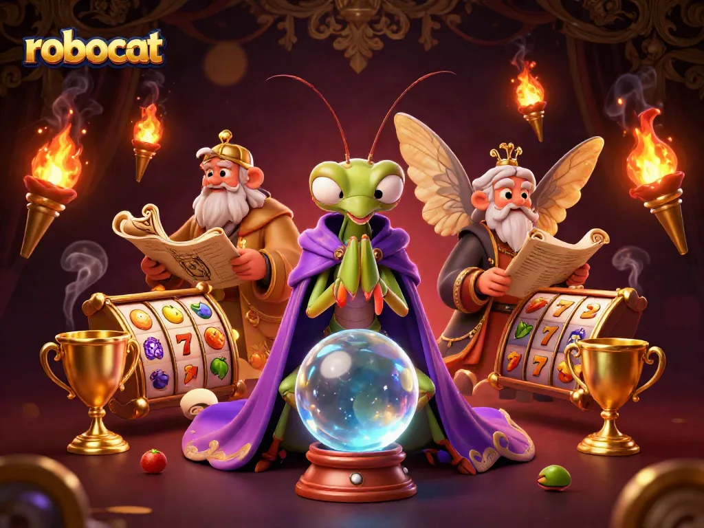 Engage with robocat's spinning slot reels and exciting game elements in a vivid 3D scene.